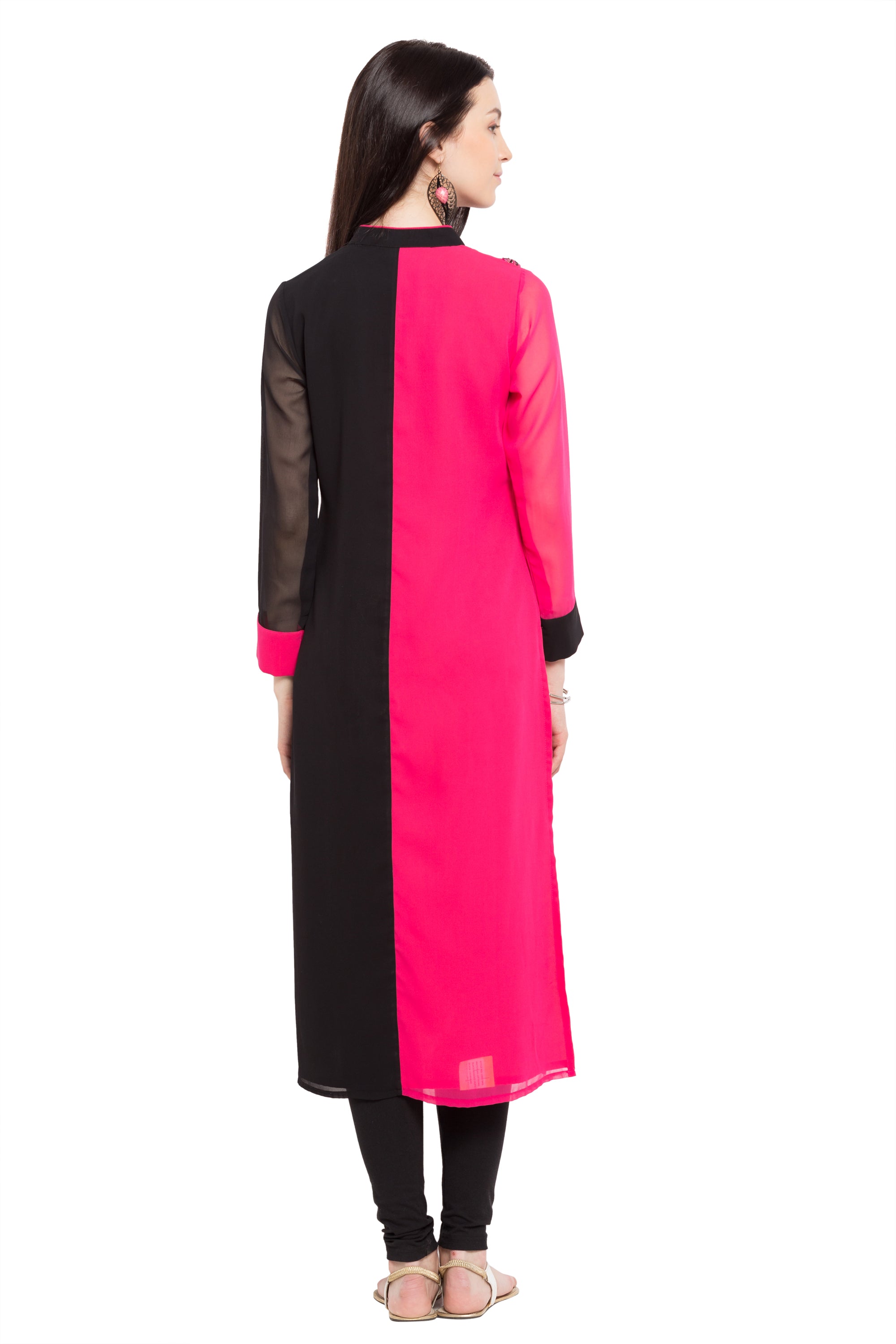 Faux Georgette Straight Kurti Top In Pink