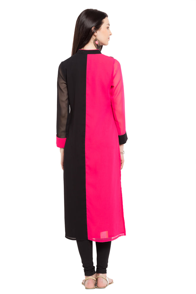 Faux Georgette Straight Kurti Top In Pink