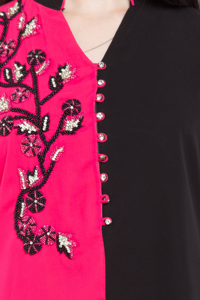 Faux Georgette Straight Kurti Top In Pink