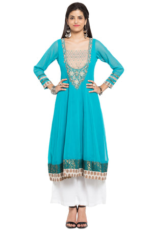 Faux Georgette Anarkali Kurti Top In Blue