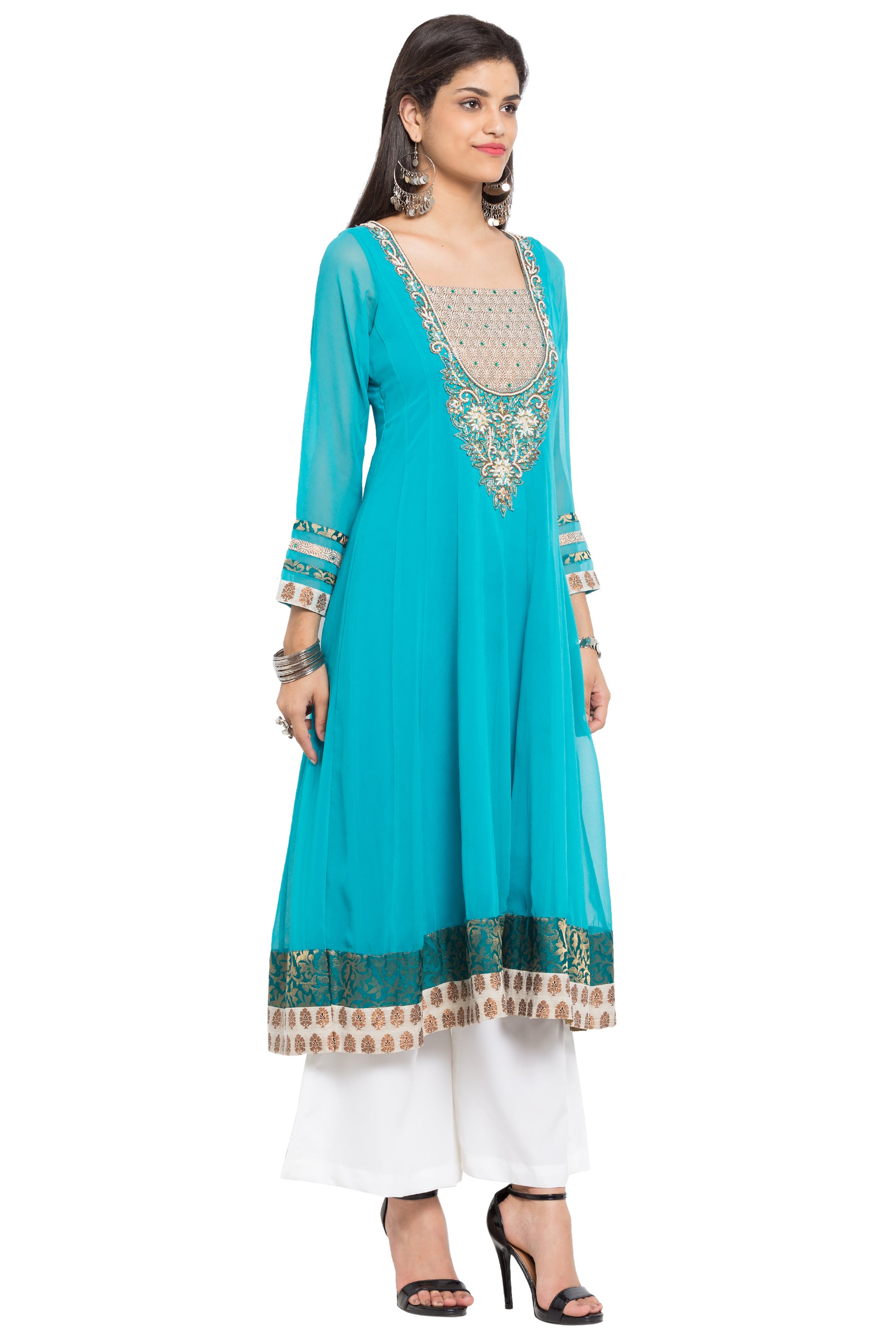 Faux Georgette Anarkali Kurti Top In Blue