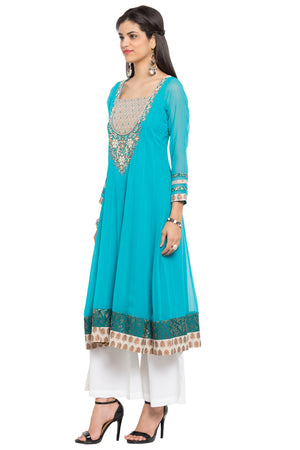 Faux Georgette Anarkali Kurti Top In Blue