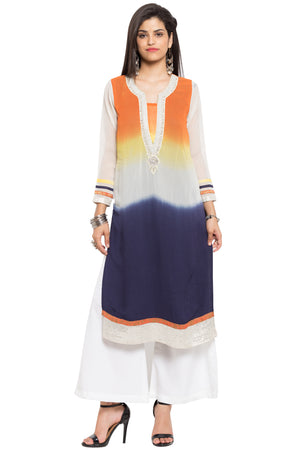 Faux Georgette Straight Kurti Top In White
