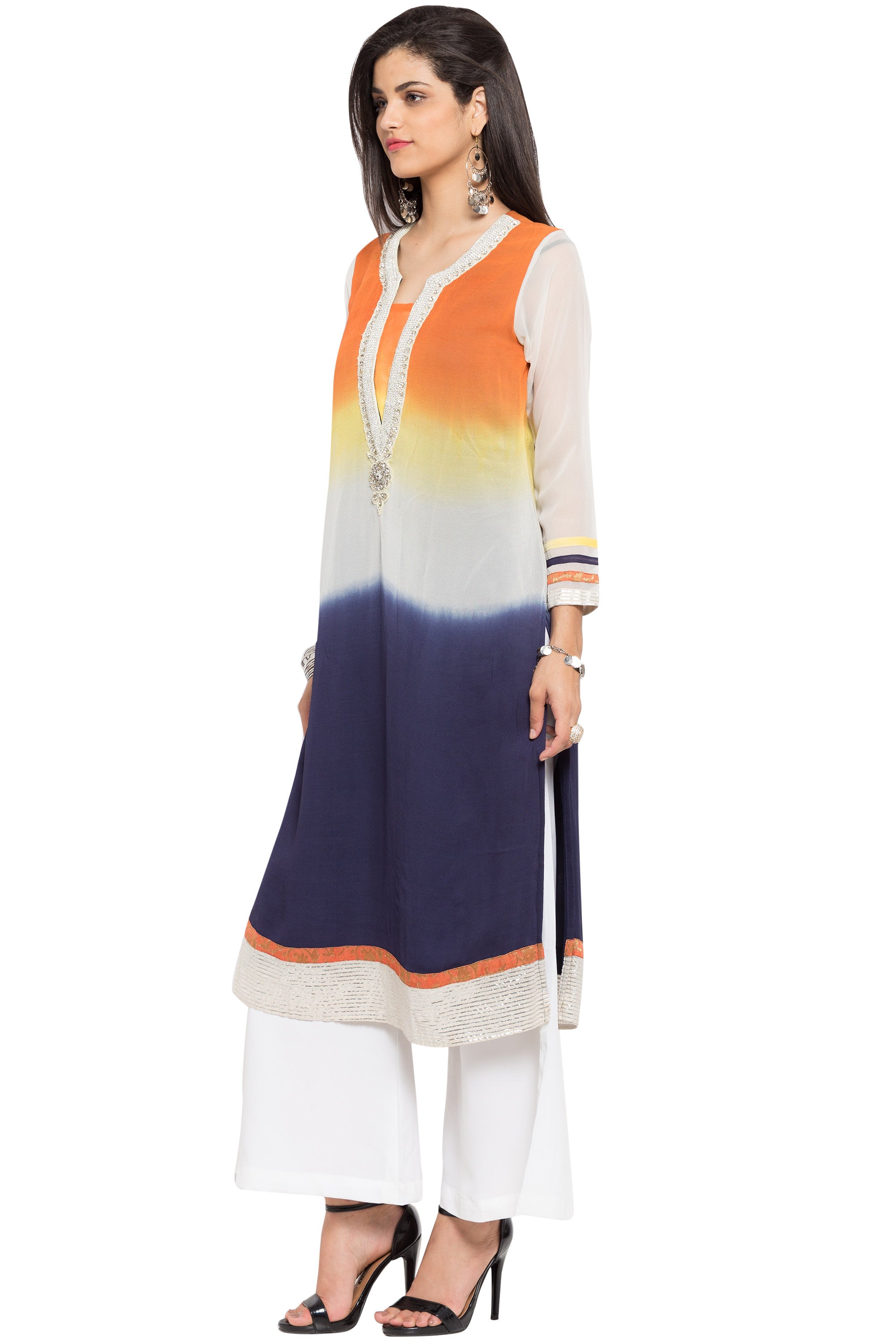 Faux Georgette Straight Kurti Top In White