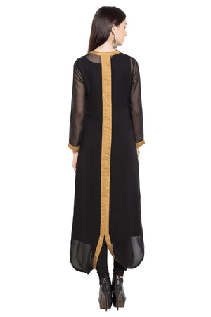 Faux Georgette Asymmetric Kurti Top In Black