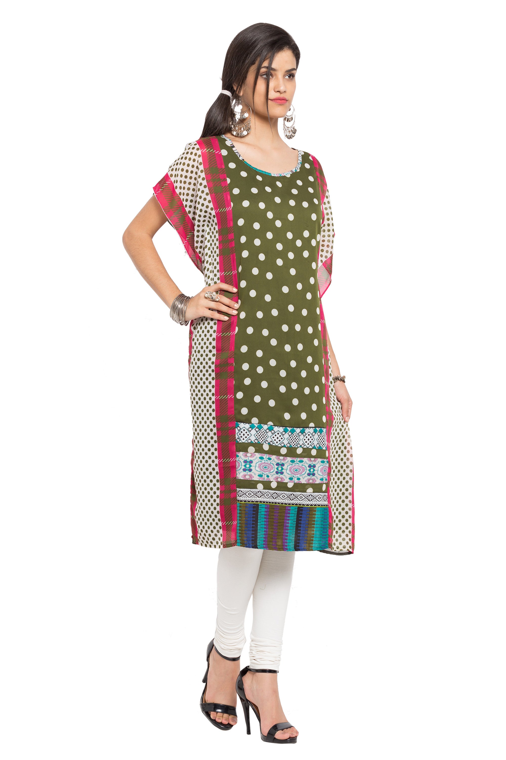 Faux Georgette Straight Kurti In Green