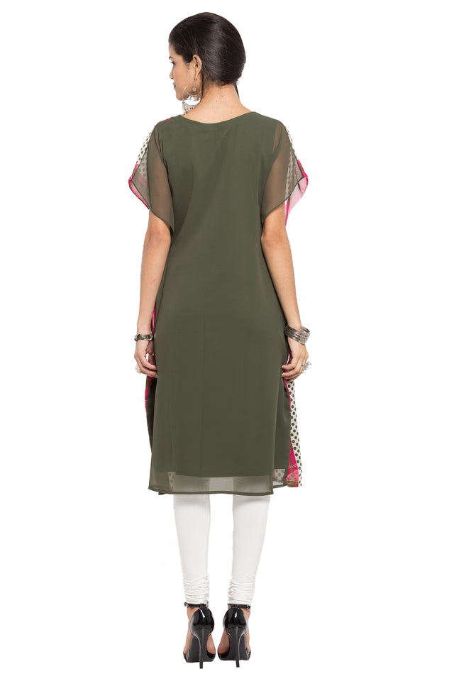 Faux Georgette Straight Kurti In Green