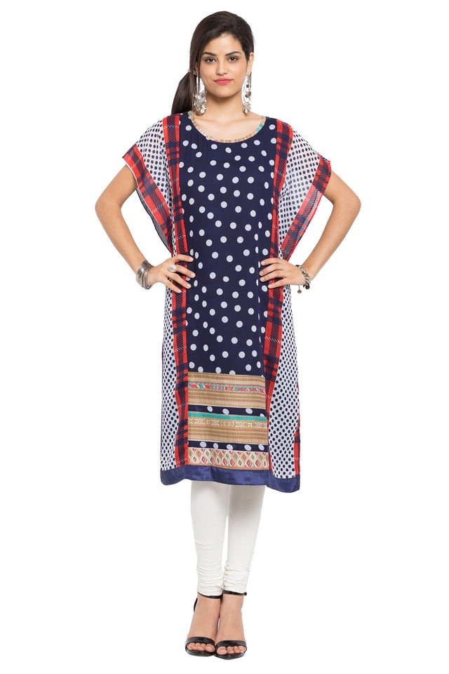Faux Georgette Straight Kurti In Blue