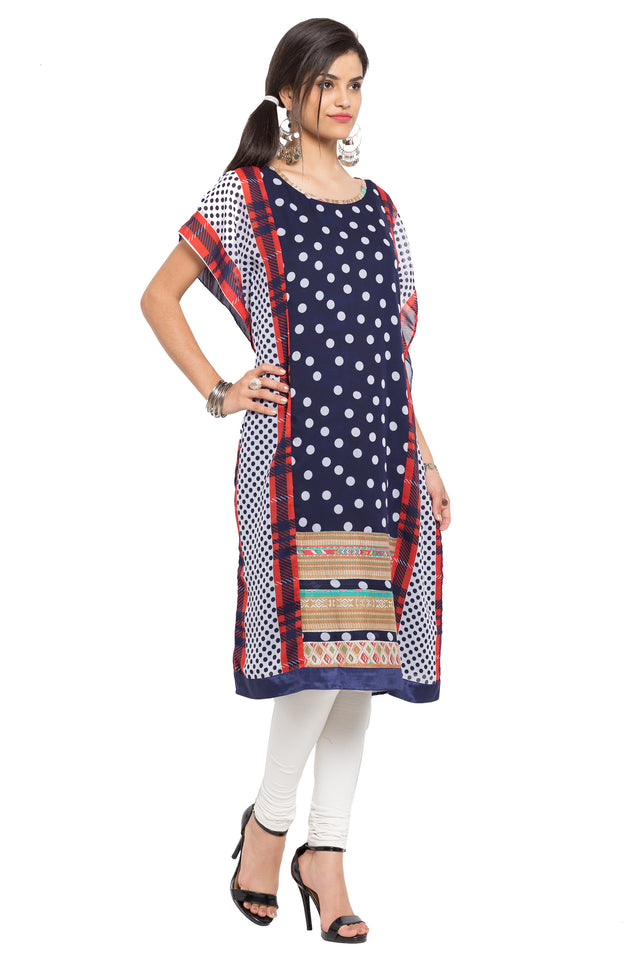 Faux Georgette Straight Kurti In Blue