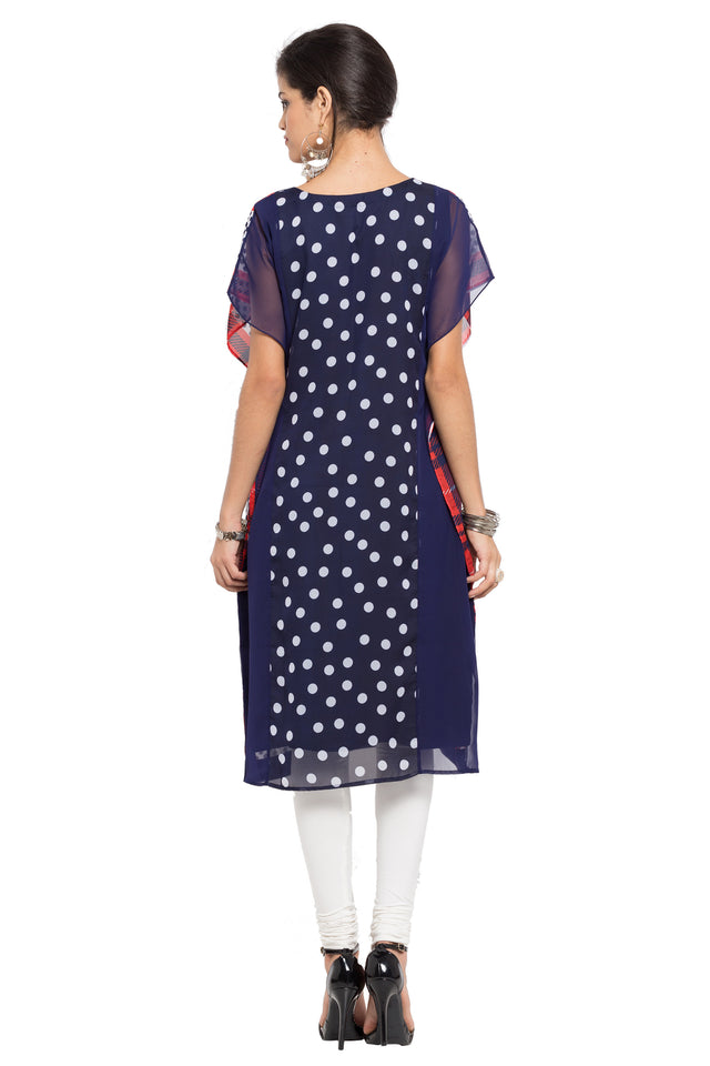 Faux Georgette Straight Kurti In Blue