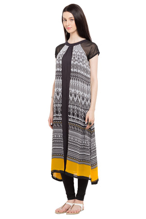 Faux Georgette A-Line Kurti Top In Black