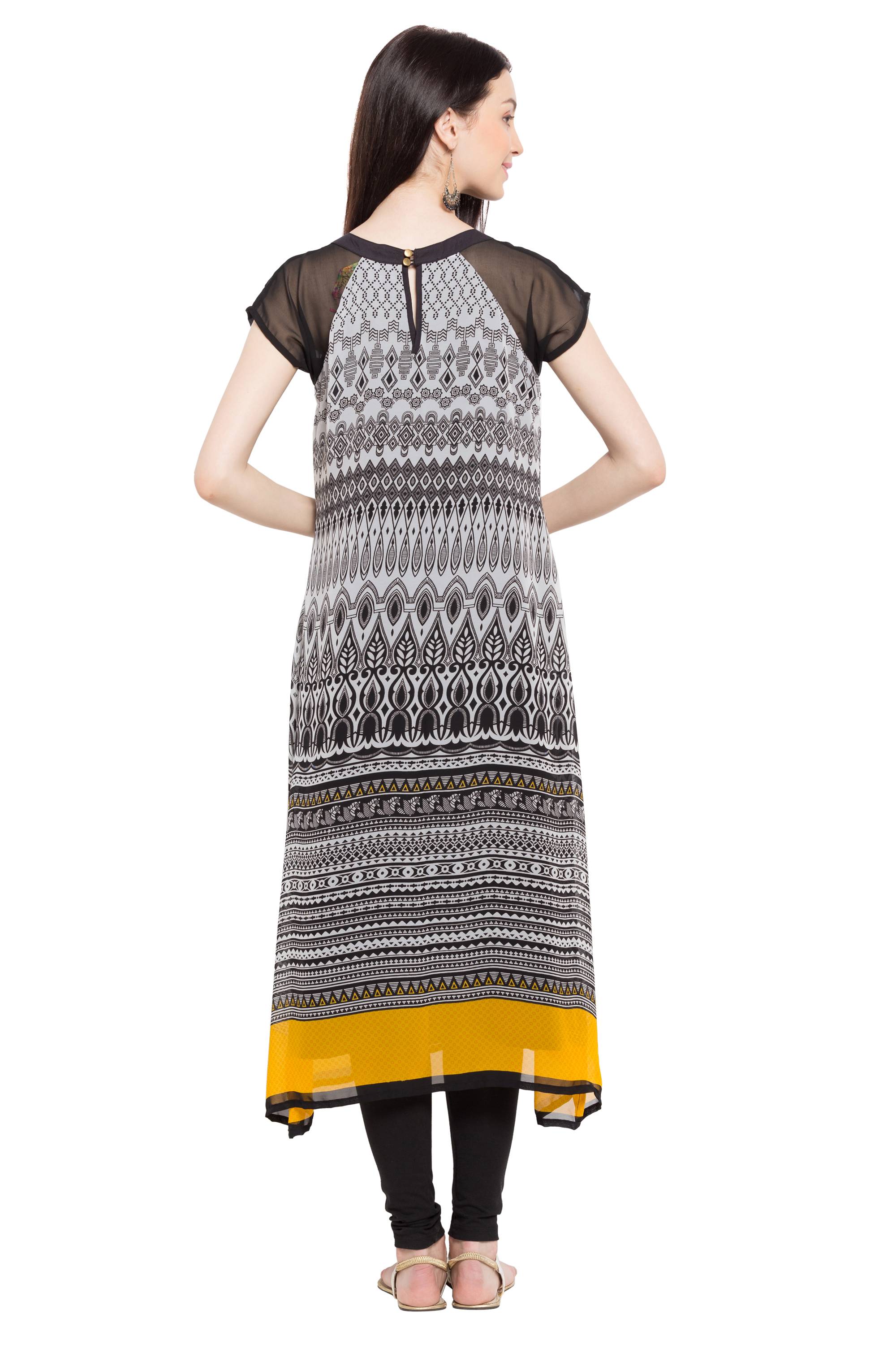 Faux Georgette A-Line Kurti Top In Black