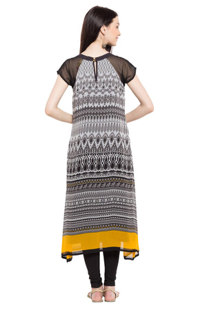 Faux Georgette A-Line Kurti Top In Black