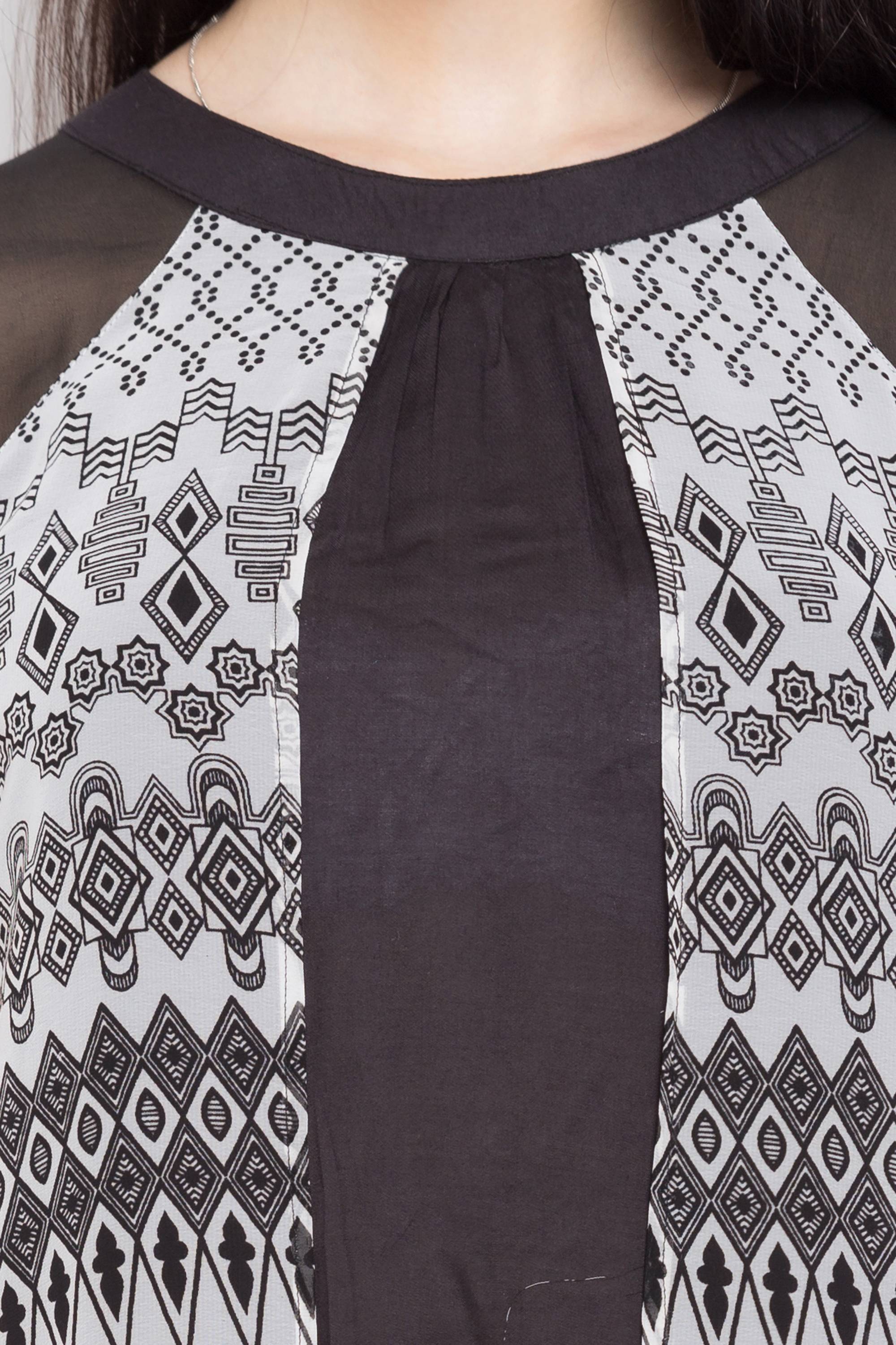 Faux Georgette A-Line Kurti Top In Black