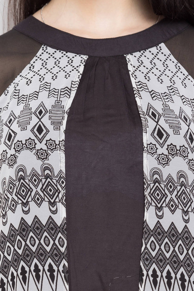 Faux Georgette A-Line Kurti Top In Black