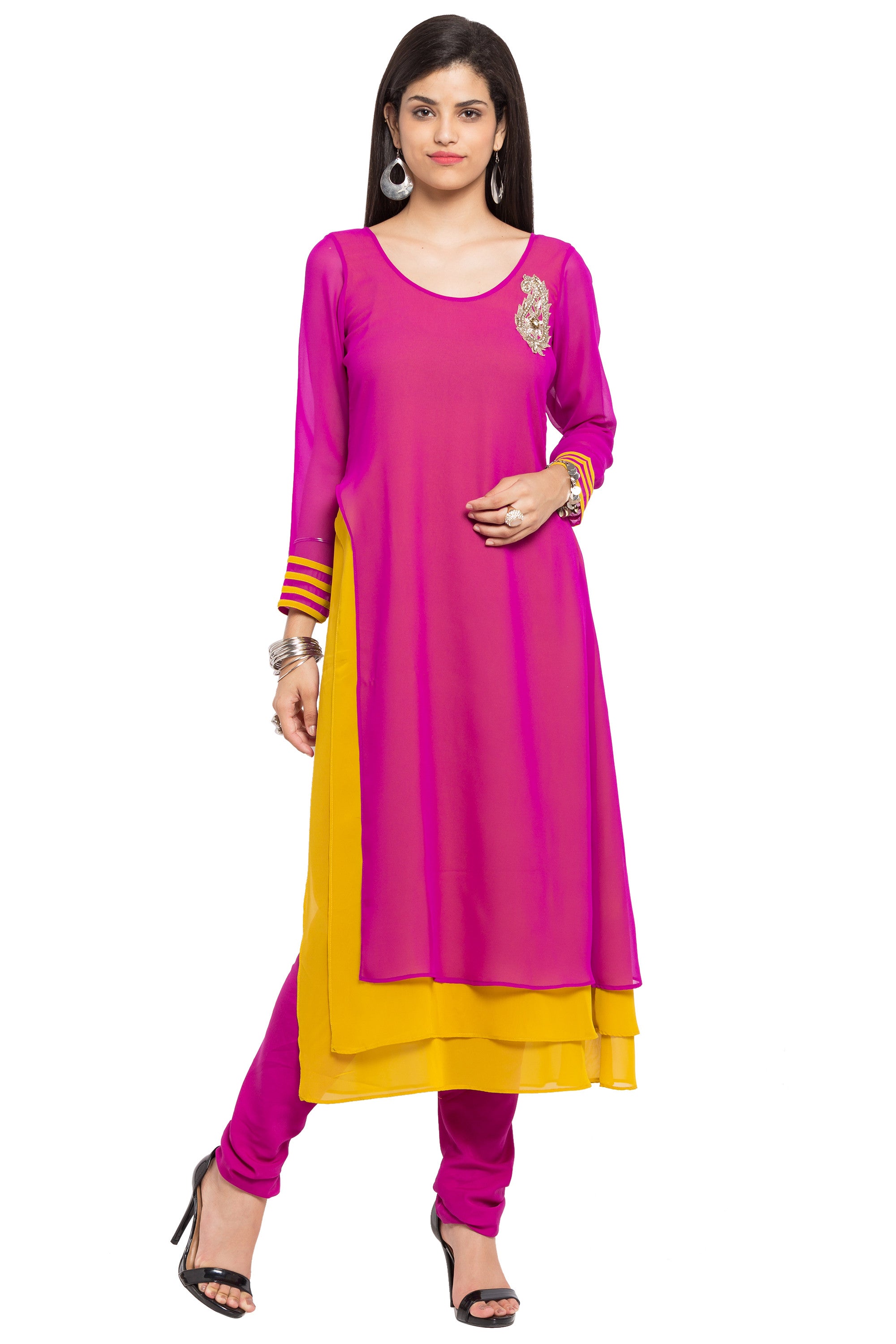 Faux Georgette Straight Kurti Top In Pink
