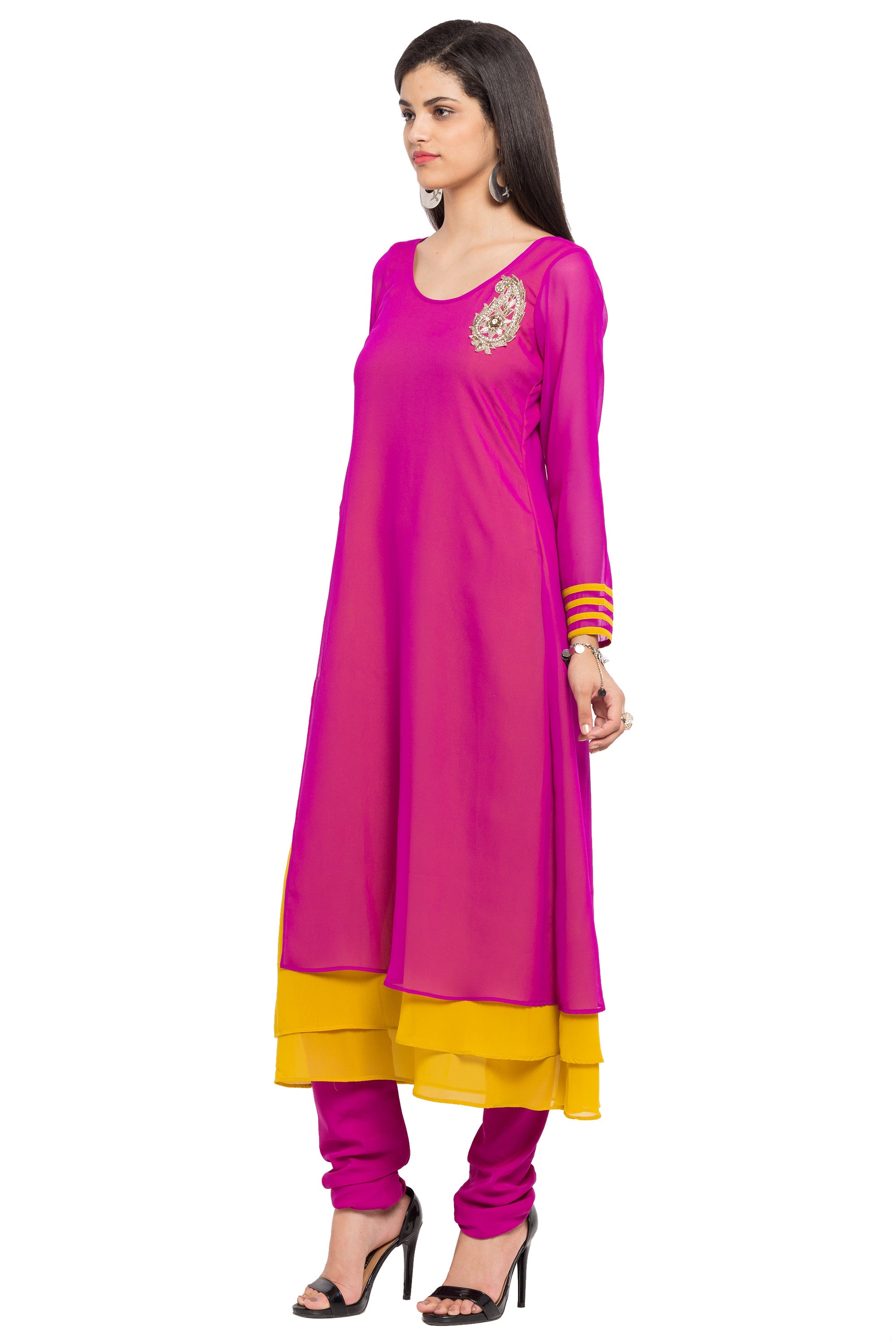 Faux Georgette Straight Kurti Top In Pink