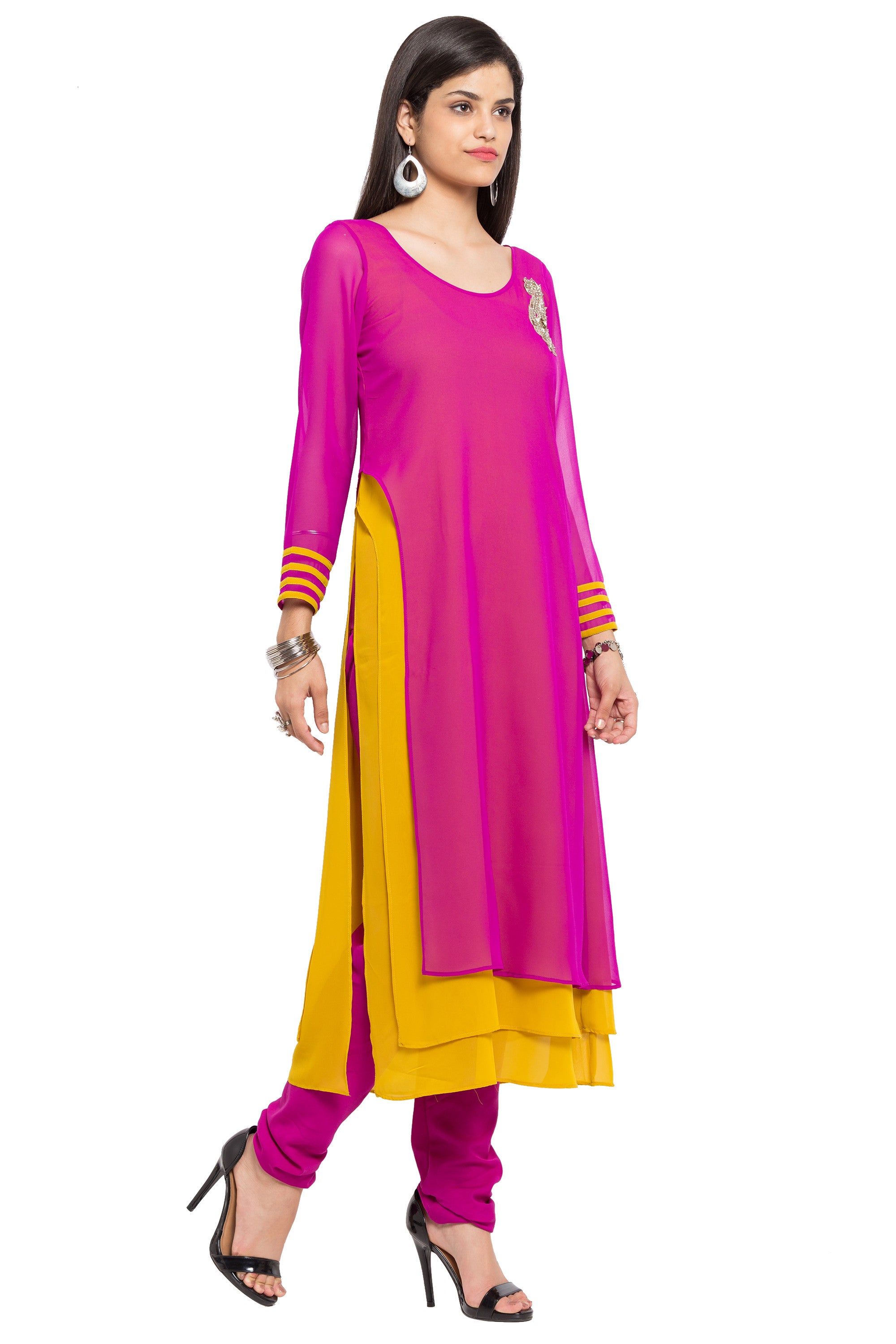 Faux Georgette Straight Kurti Top In Pink