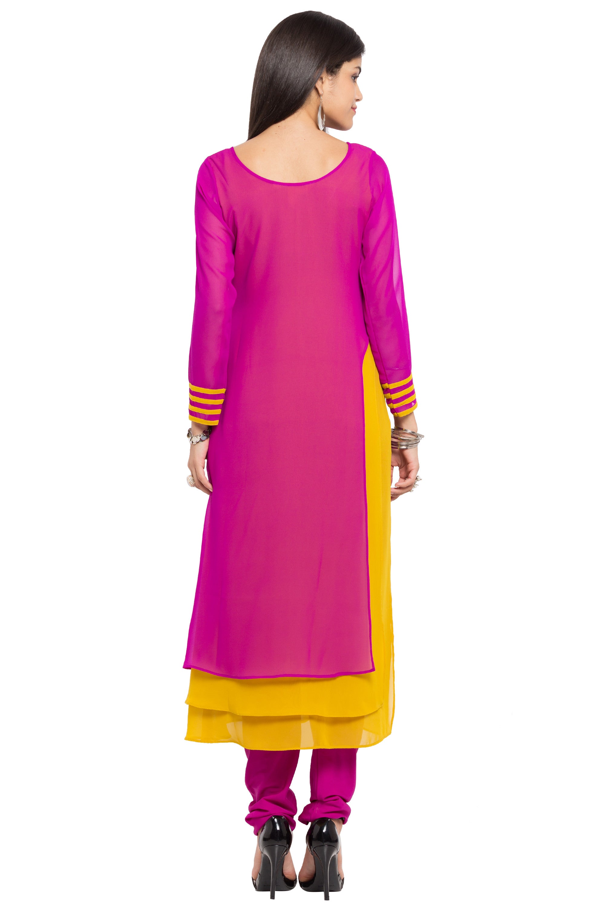 Faux Georgette Straight Kurti Top In Pink
