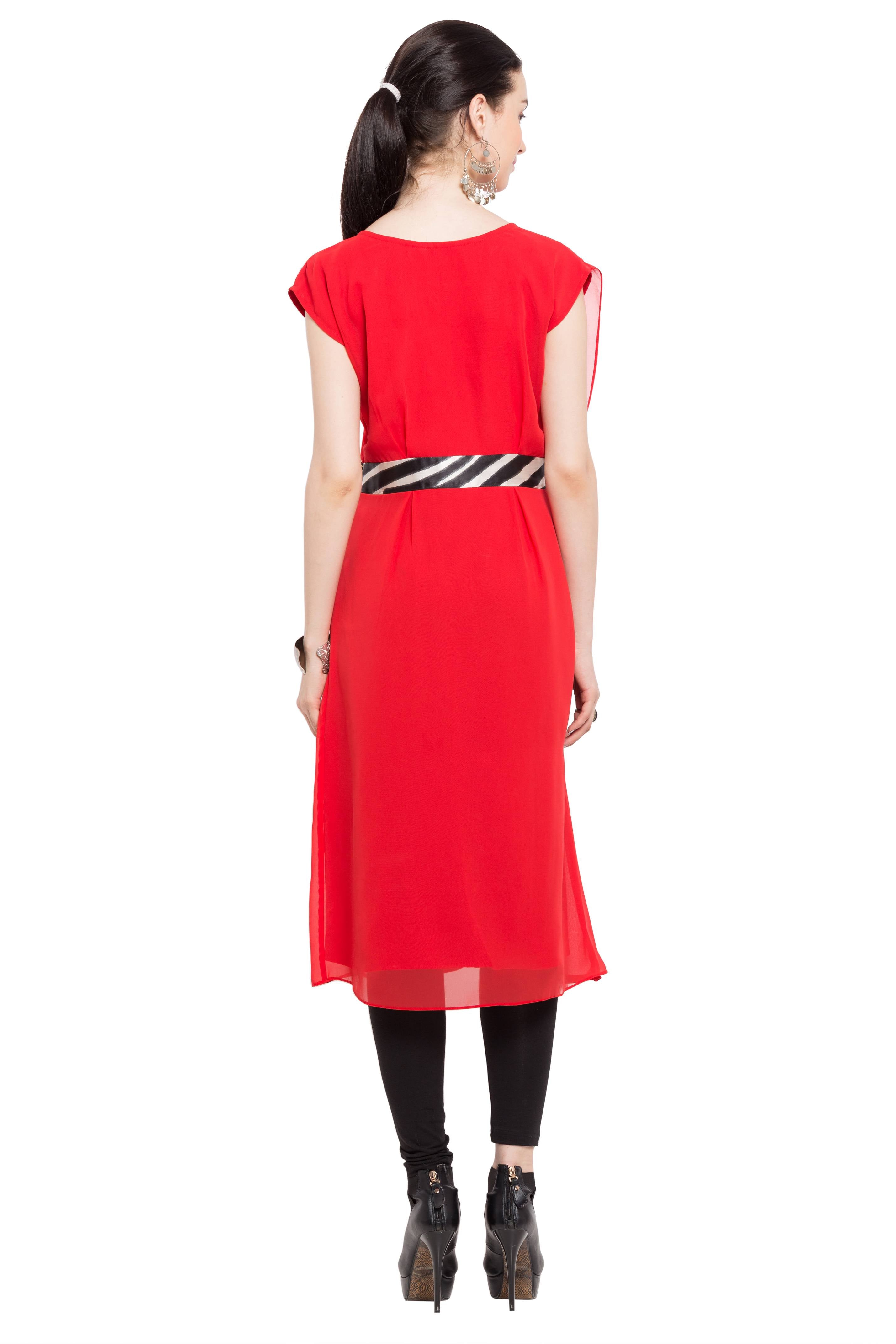 Faux Georgette Straight Kurti Top In Red