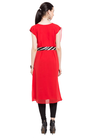 Faux Georgette Straight Kurti Top In Red