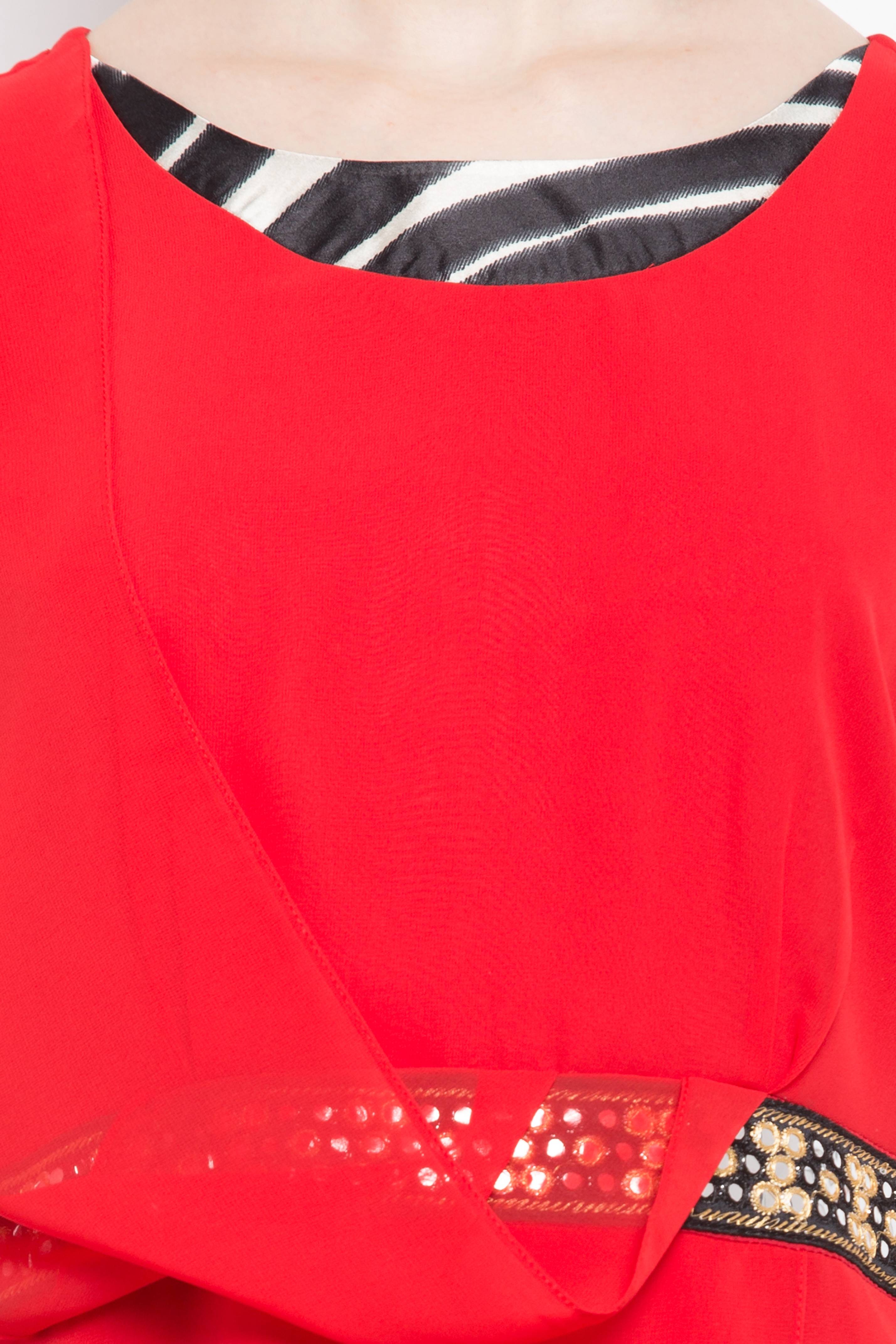 Faux Georgette Straight Kurti Top In Red