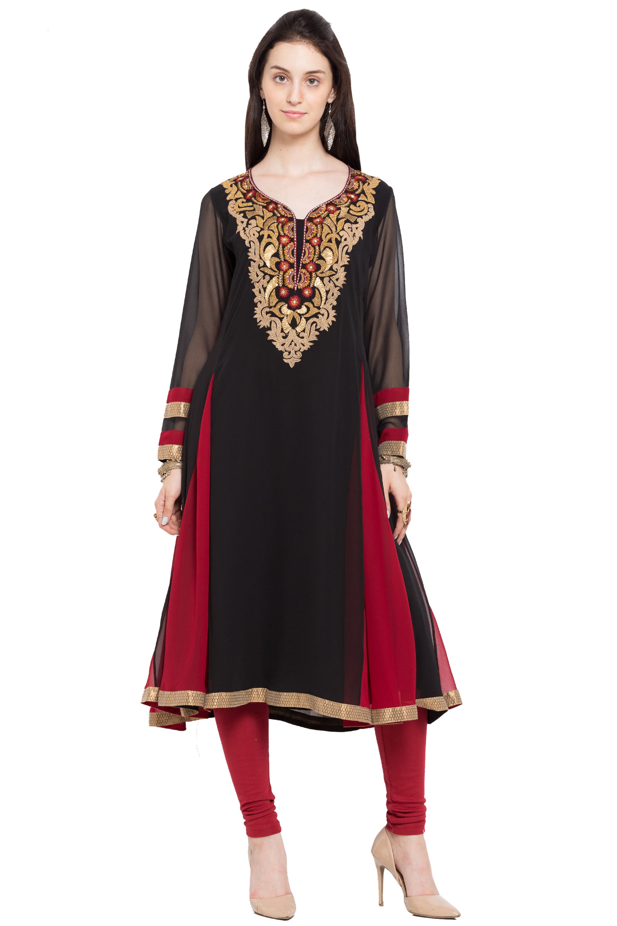 Faux Georgette Anarkali Kurti Top In Black