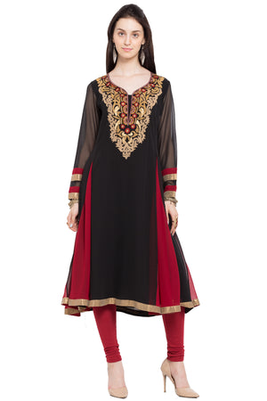 Faux Georgette Anarkali Kurti Top In Black