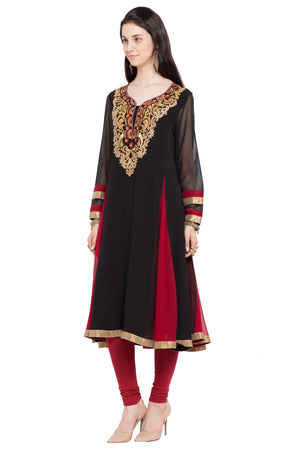 Faux Georgette Anarkali Kurti Top In Black
