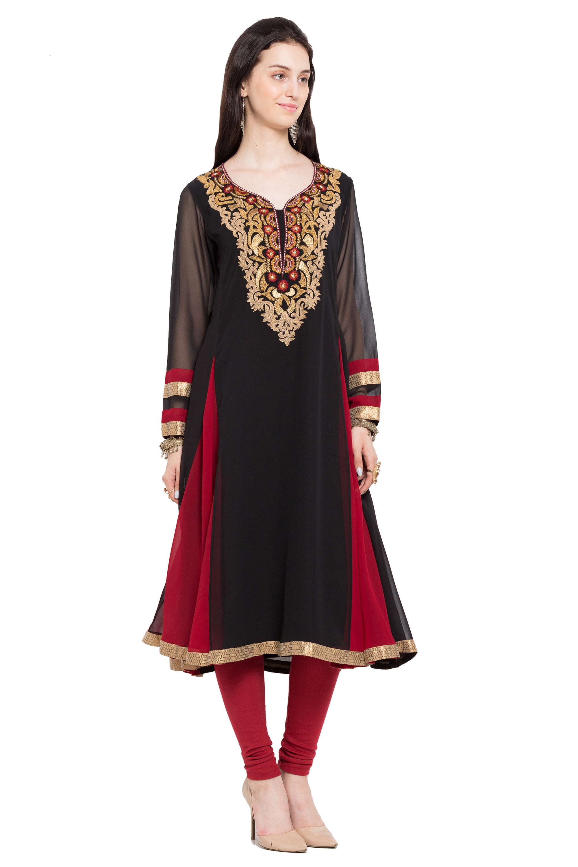 Faux Georgette Anarkali Kurti Top In Black