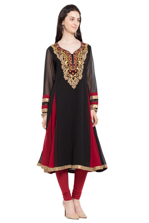 Faux Georgette Anarkali Kurti Top In Black