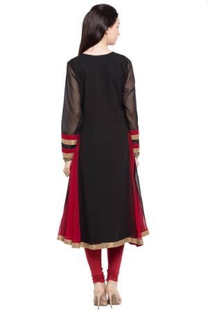 Faux Georgette Anarkali Kurti Top In Black