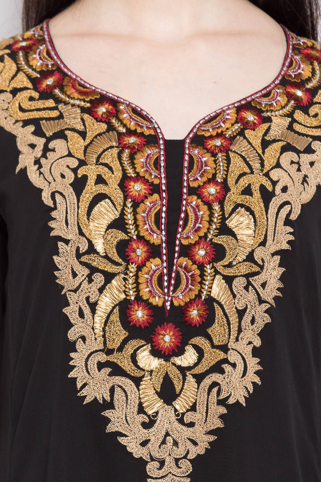 Faux Georgette Anarkali Kurti Top In Black