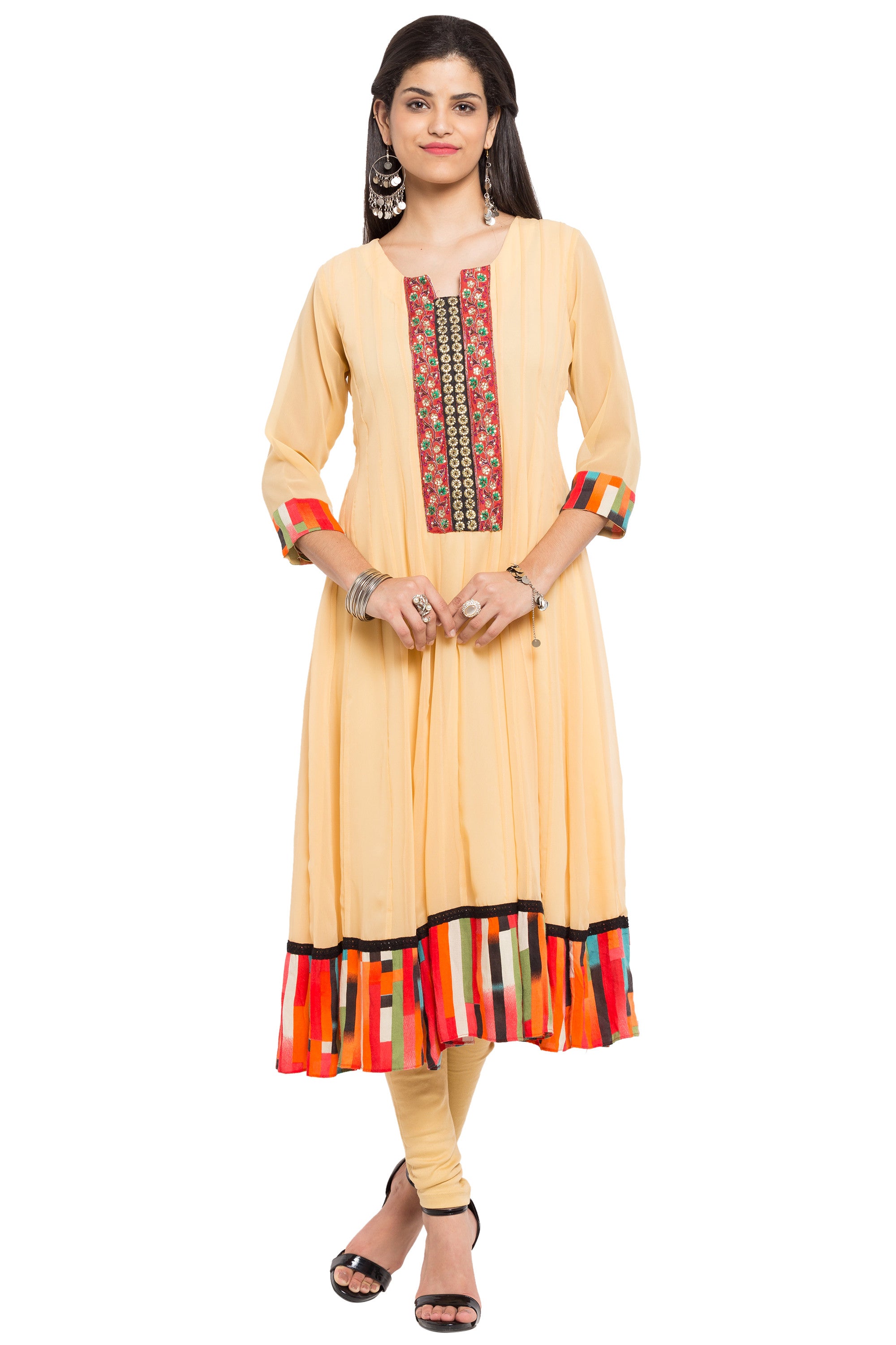 Faux Georgette Anarkali Kurti Top In Beige