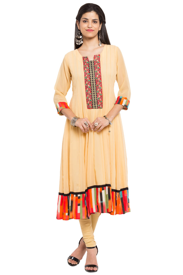 Faux Georgette Anarkali Kurti Top In Beige