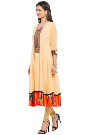 Faux Georgette Anarkali Kurti Top In Beige