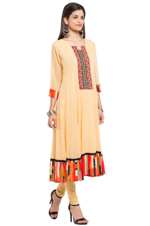 Faux Georgette Anarkali Kurti Top In Beige