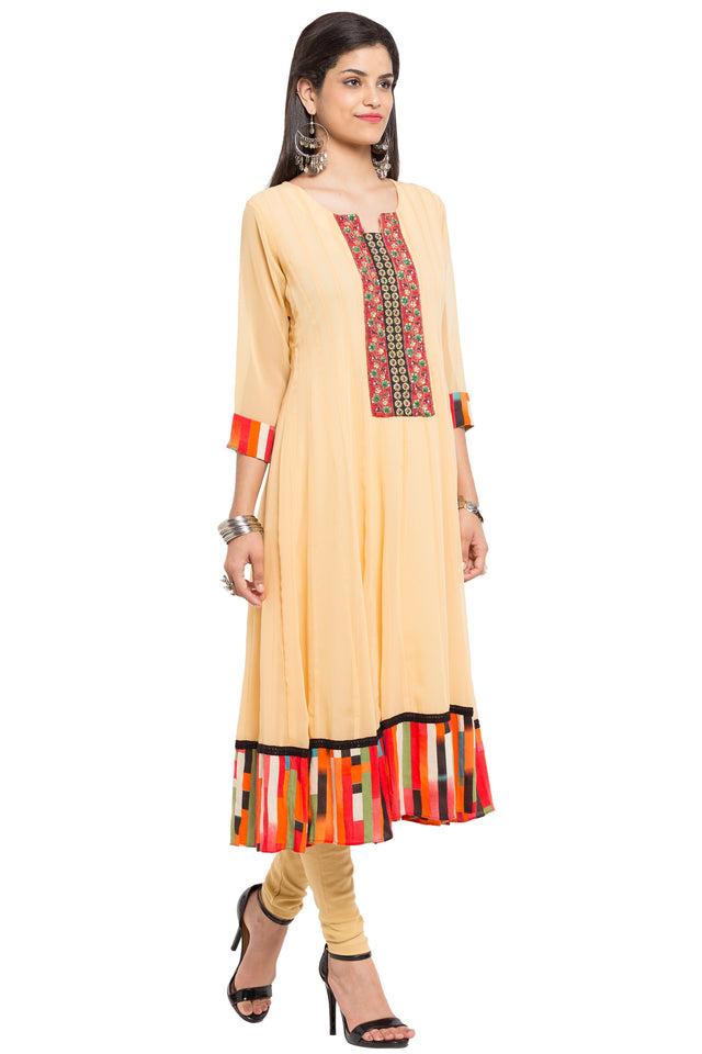 Faux Georgette Anarkali Kurti Top In Beige