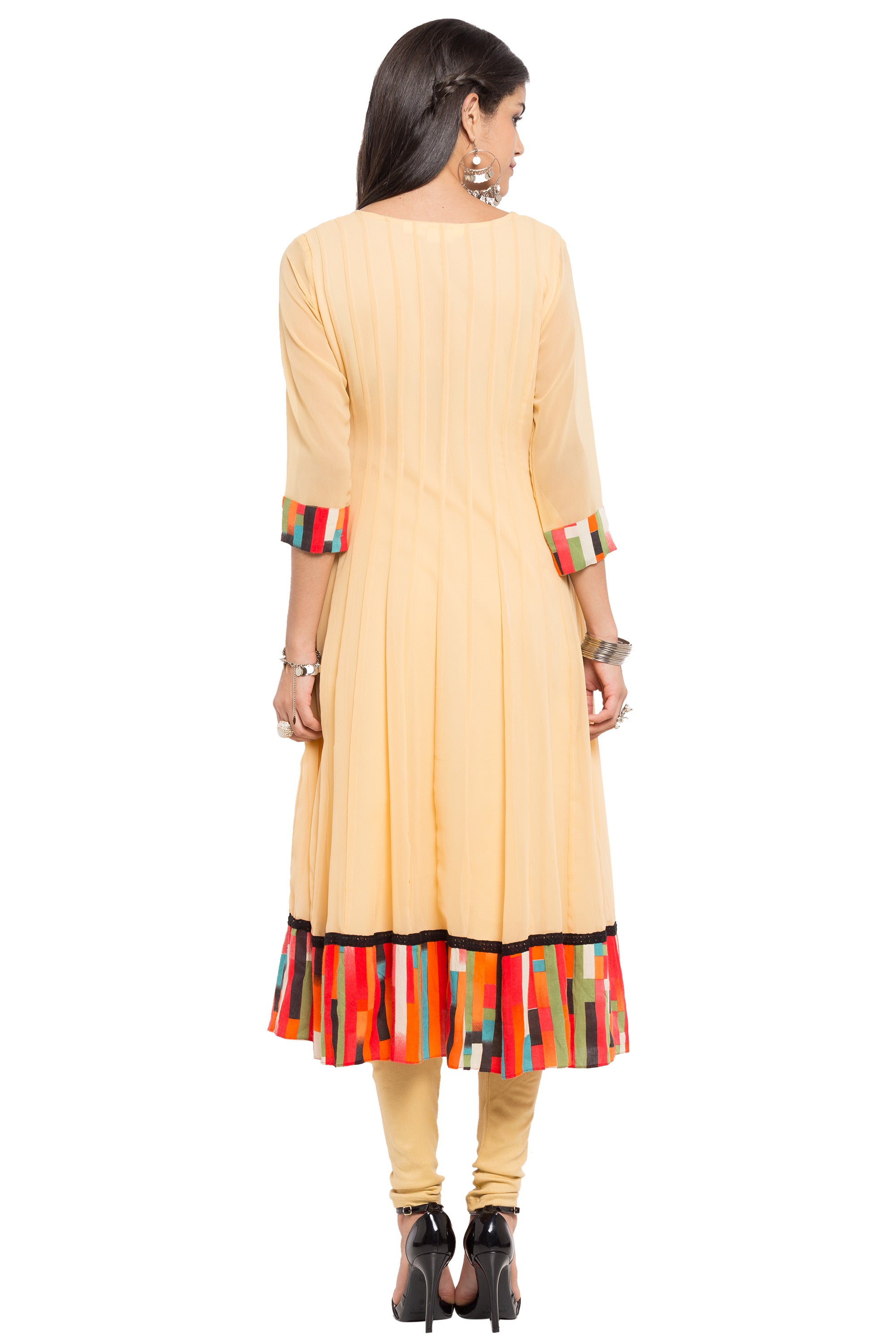 Faux Georgette Anarkali Kurti Top In Beige