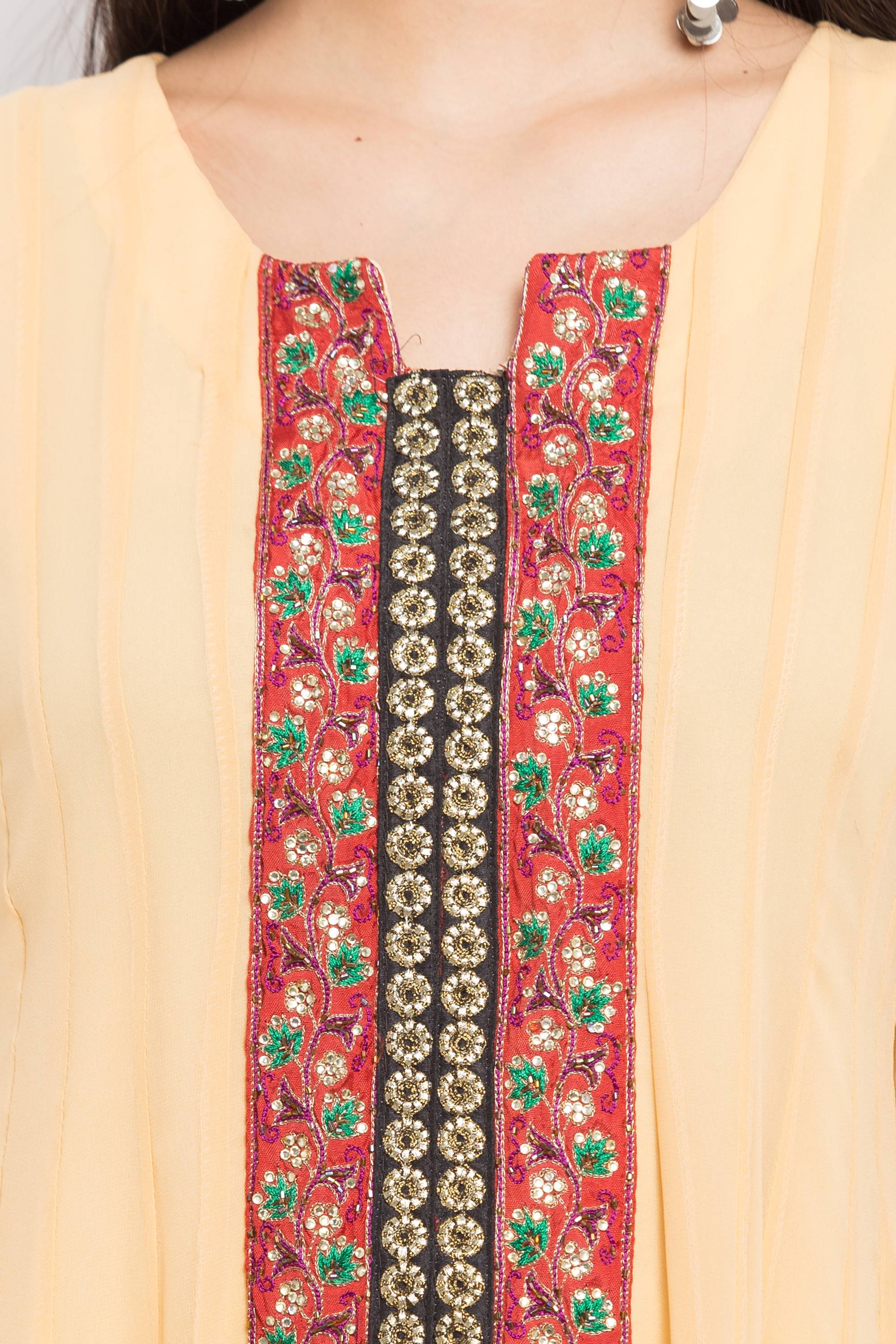 Faux Georgette Anarkali Kurti Top In Beige