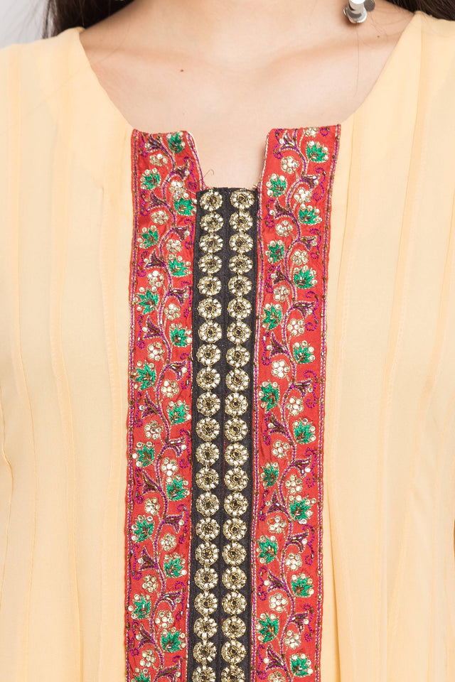 Faux Georgette Anarkali Kurti Top In Beige