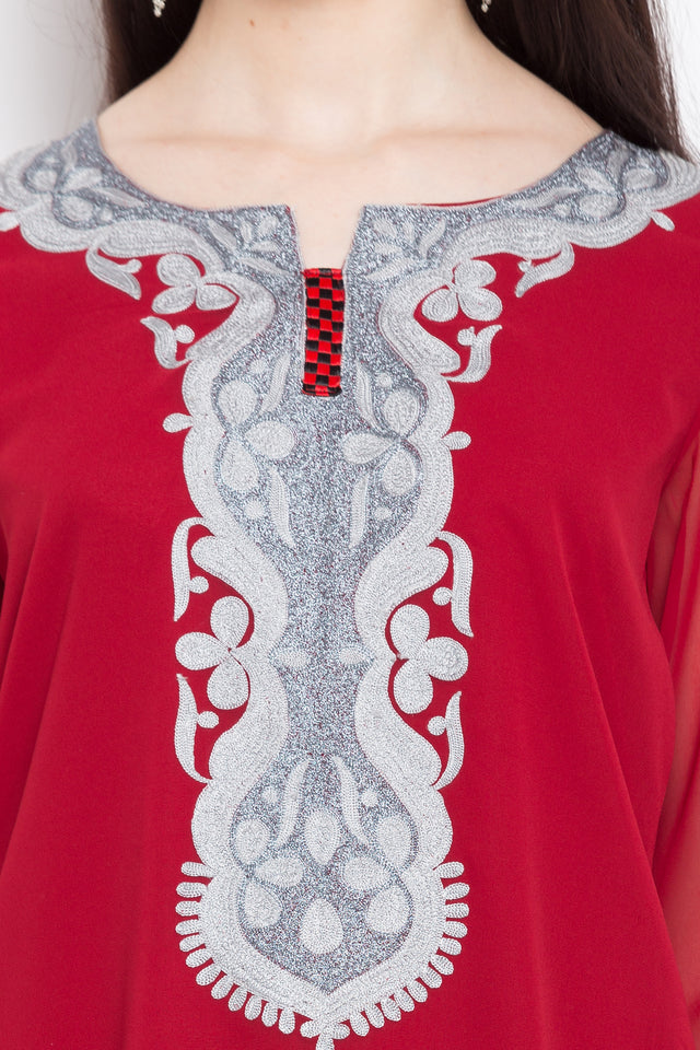 Faux Georgette Straight Kurti Top In Red