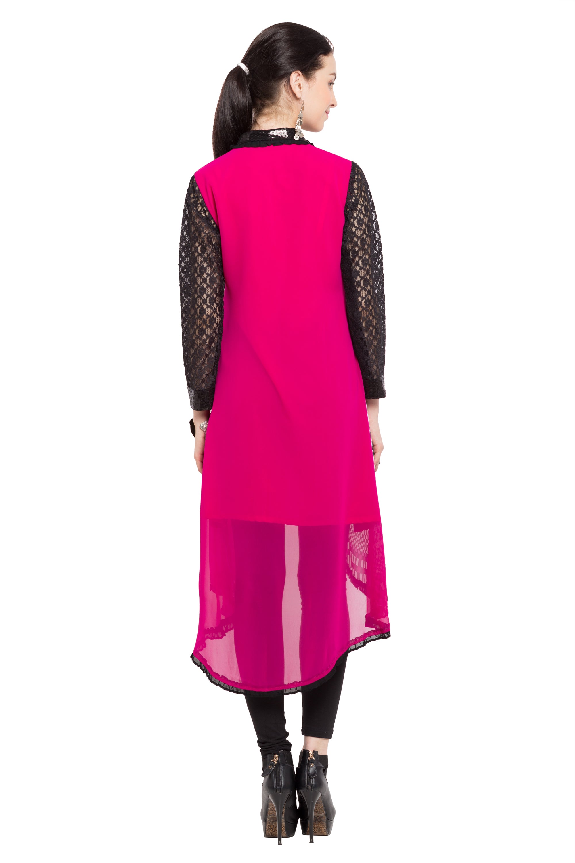 Faux Georgette Angrakha Kurti In Pink
