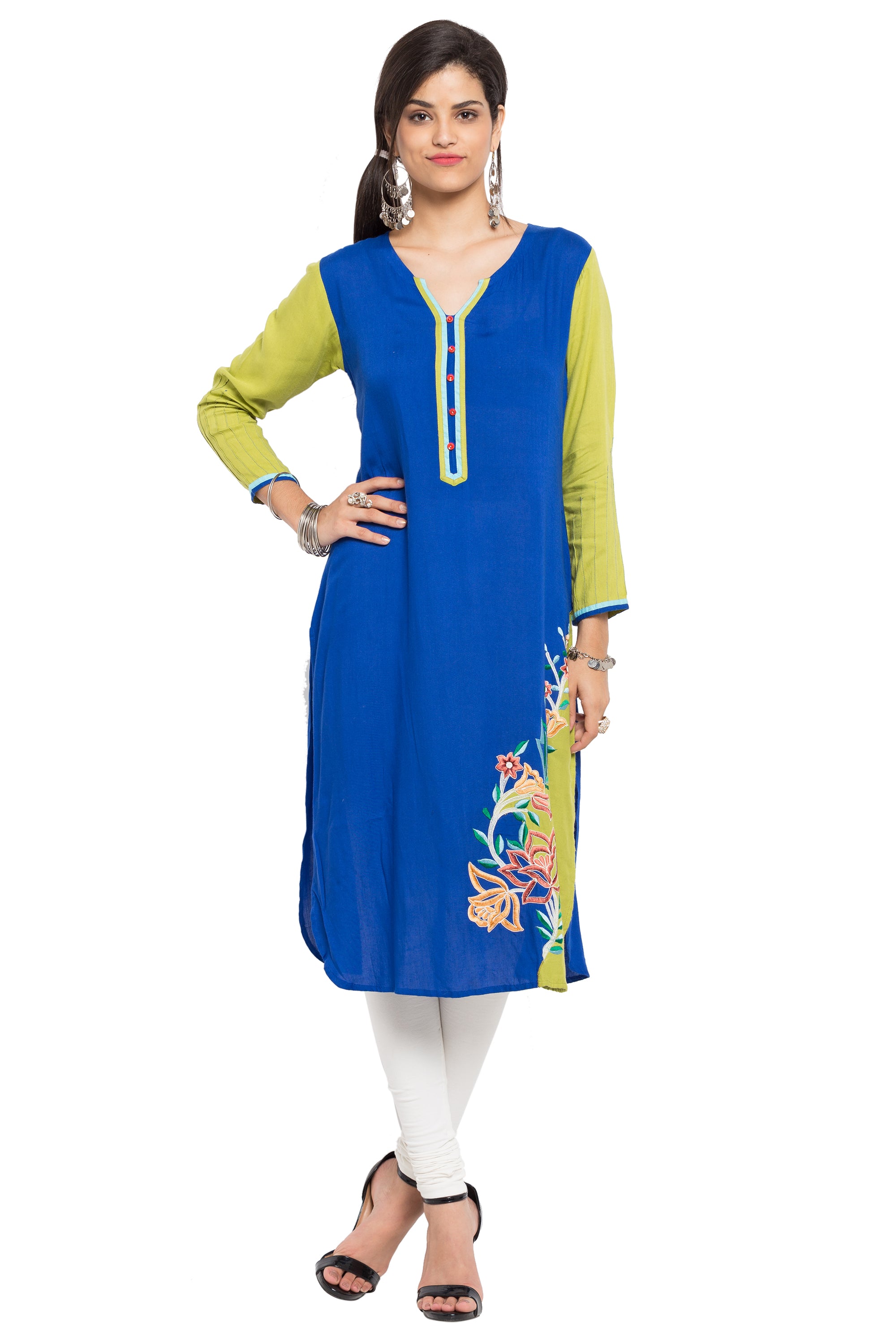 Blended Cotton Straight Kurti Top In Blue