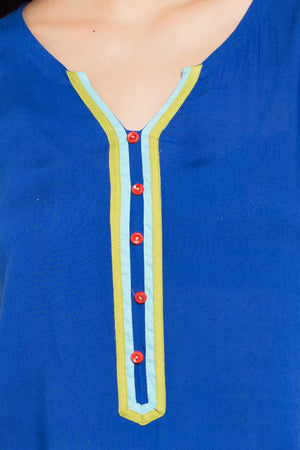 Blended Cotton Straight Kurti Top In Blue