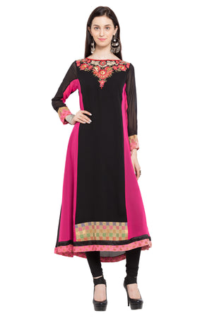 Faux Georgette Anarkali Kurti Top In Black