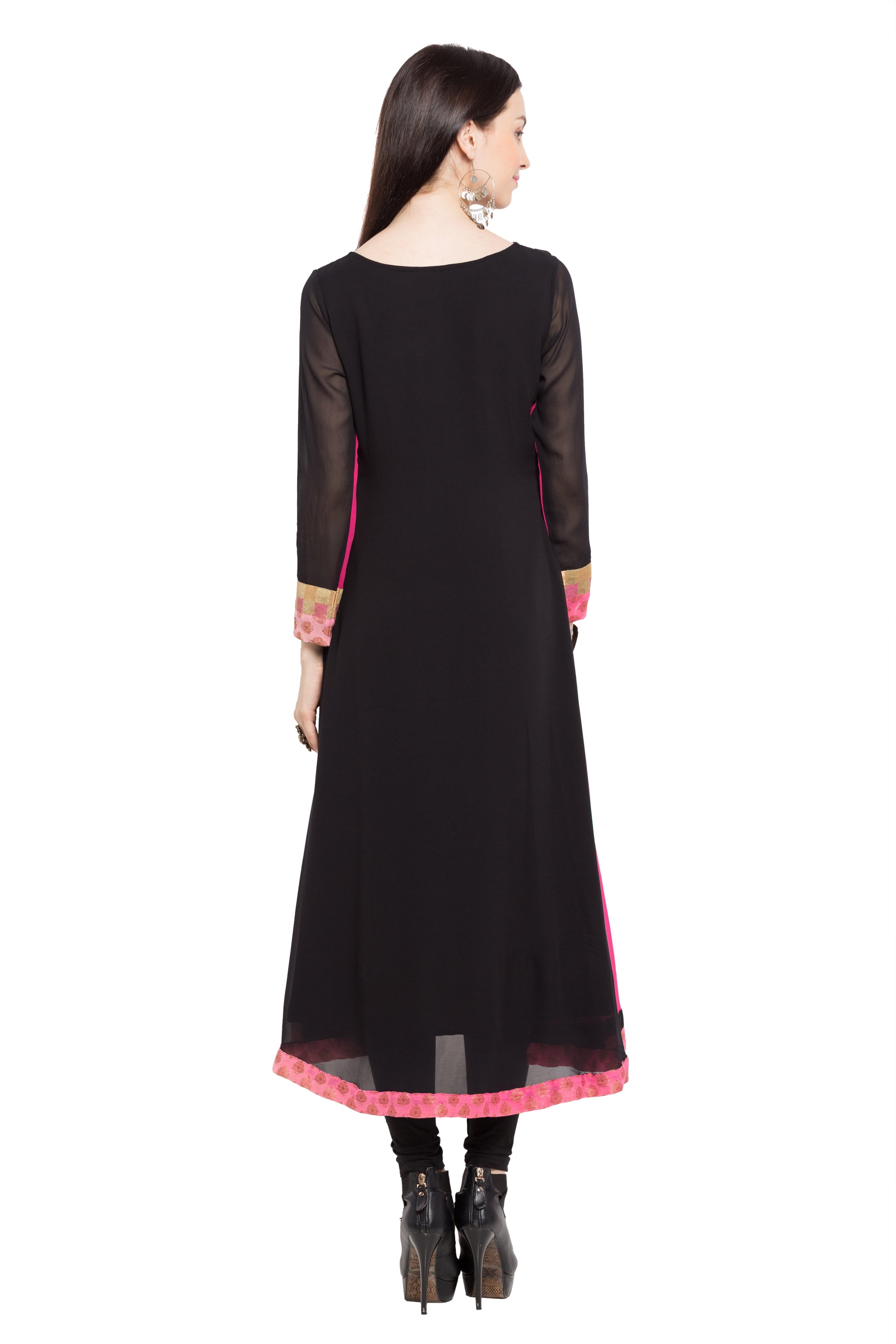 Faux Georgette Anarkali Kurti Top In Black