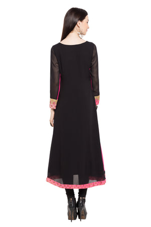 Faux Georgette Anarkali Kurti Top In Black