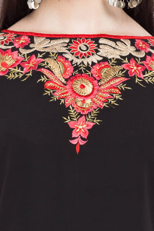 Faux Georgette Anarkali Kurti Top In Black