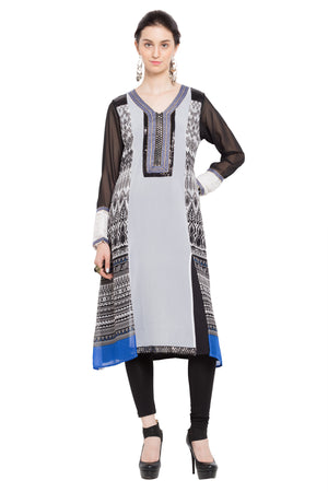 Faux Georgette A-Line Kurti In White